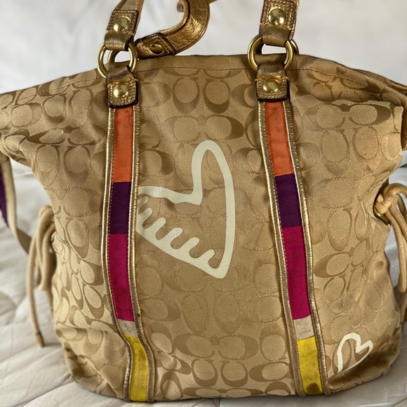 VINTAGE COACH POPPY 2010 TOTE 2/WAY BEIGE CANVAS - Picture 2 of 13